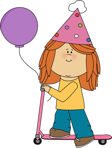 Birthday Girl Riding A Scooter - Birthday Girl Clip Art (379x500)