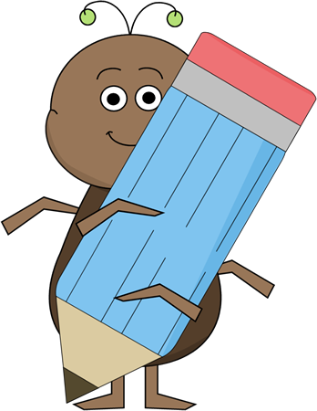Bug Using Pencil - Cute Clipart For School (348x450)