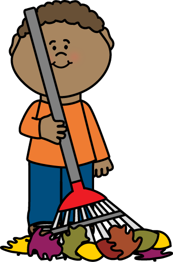 Boy Raking Autumn Leaves Clip Art - Rake The Leaves Clip Art (342x516)