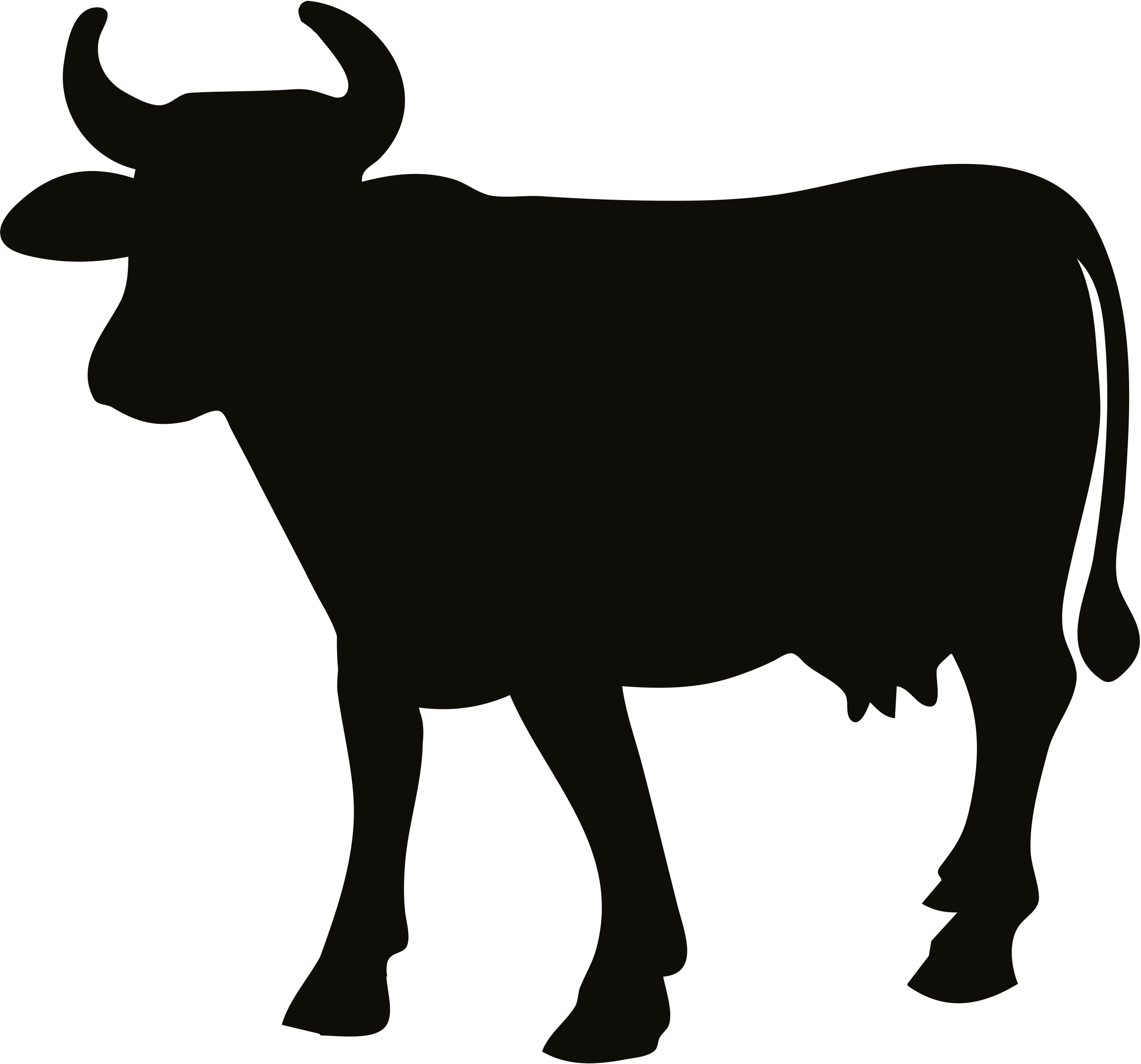 Cow Clipart Black And White Cow Silhouette Clip Art - Silhouette Cow (1280x1193)