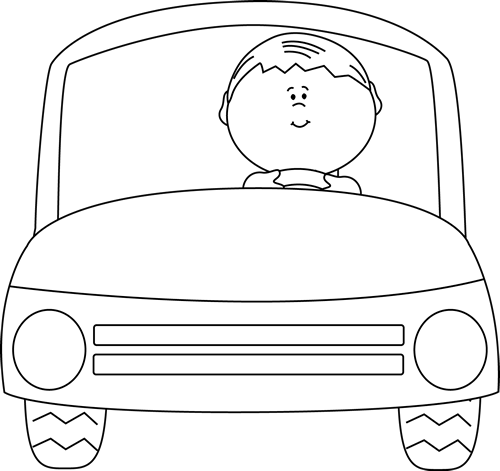 Black And White Kid Driving A Car - Boy In The Car Clipart Black And White (500x471)
