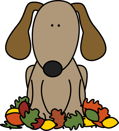 Dog Sitting In Leaves Clip Art - Clip Art Dog Sitting (408x449)