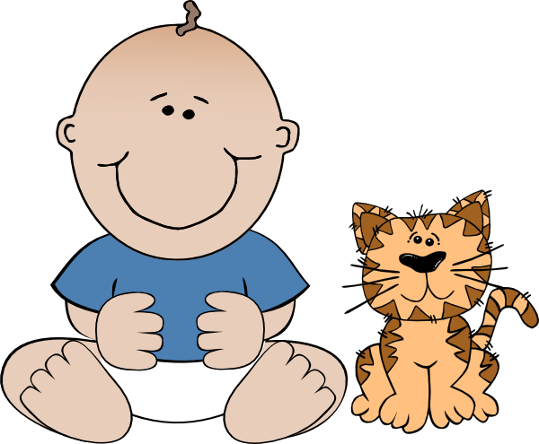 Clip Art Boy And Cat (600x495)