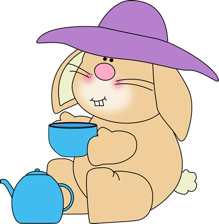 Bunny Having Tea - Easter Tea Clip Art (441x450)
