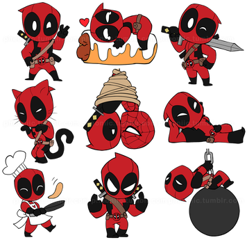 Chibi Deadpool Stickers By Pheoniic - Deadpool Chibi (366x350)
