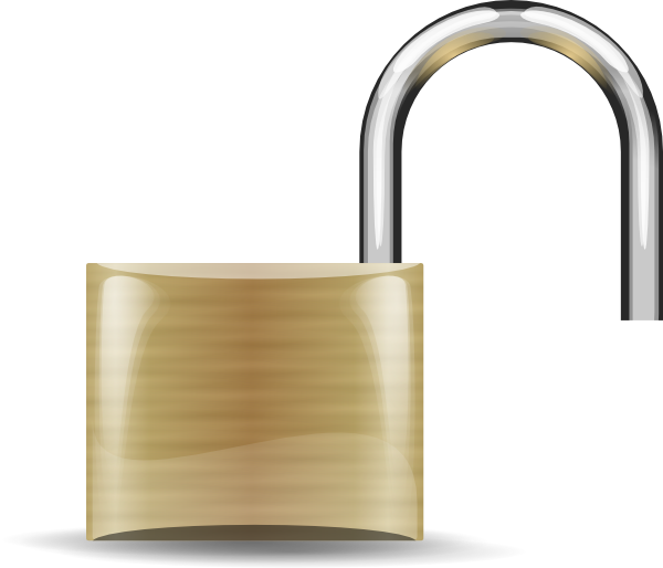 Free Vector Lockopen Clip Art - Pad Lock (600x514)
