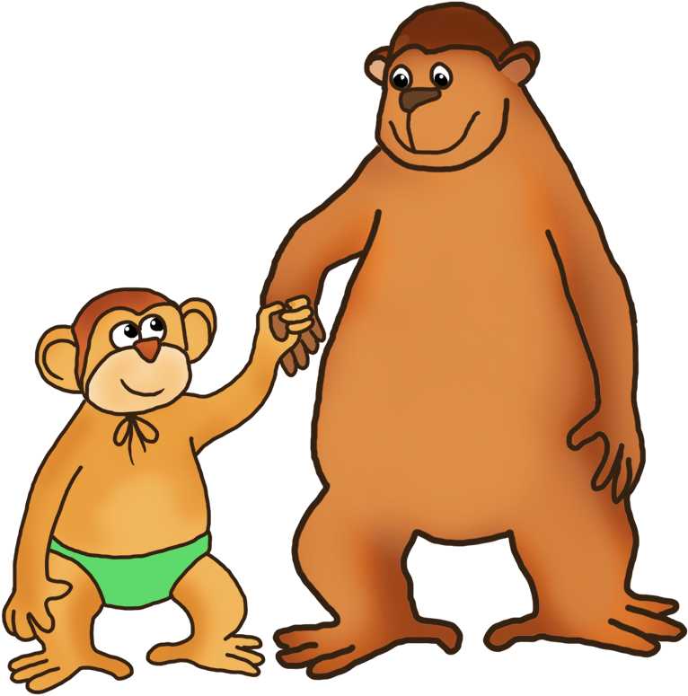 Monkey Parent And Monkey Baby Drawing - Drawing (877x886)