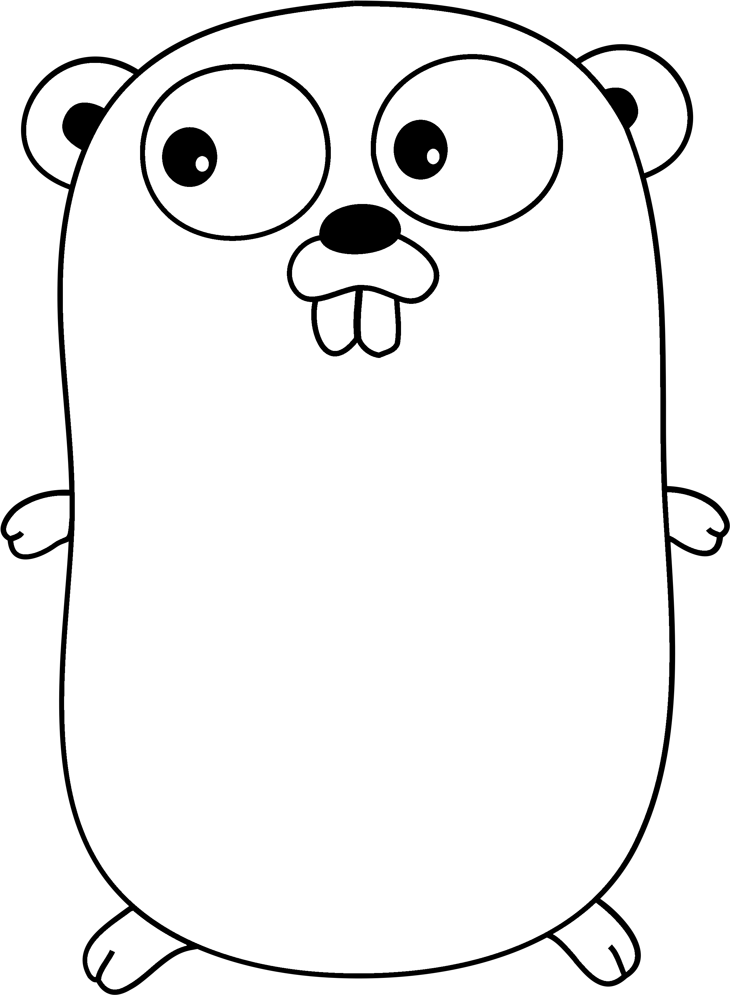 Gopher Logo Black And White - Gopher Golang (2400x3263)