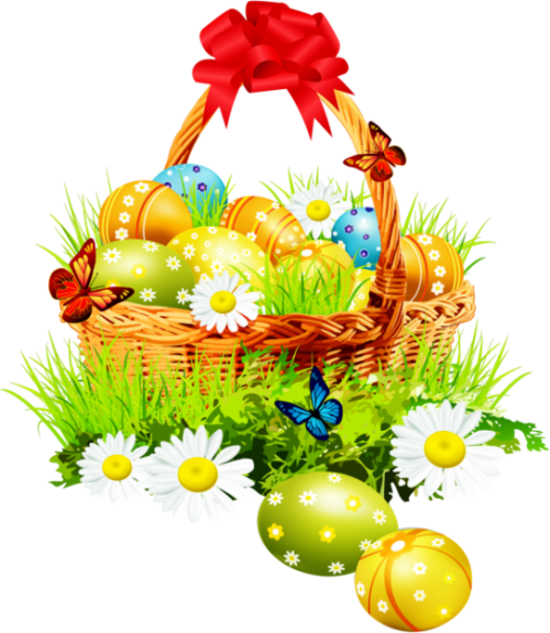 Easter Bunny Easter Egg Easter Basket - Best Gift Beautiful Egg Basket With Flower Grunge Background (500x576)