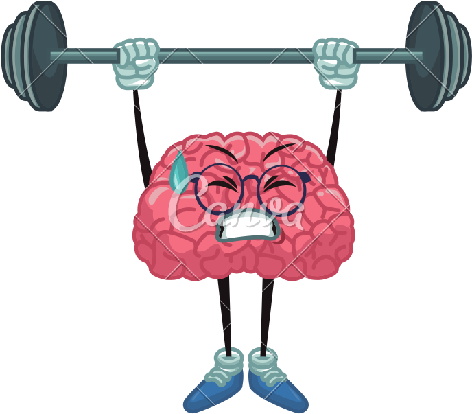 Cute Brain Cartoon Doing Exercise - Vector Graphics (800x800)