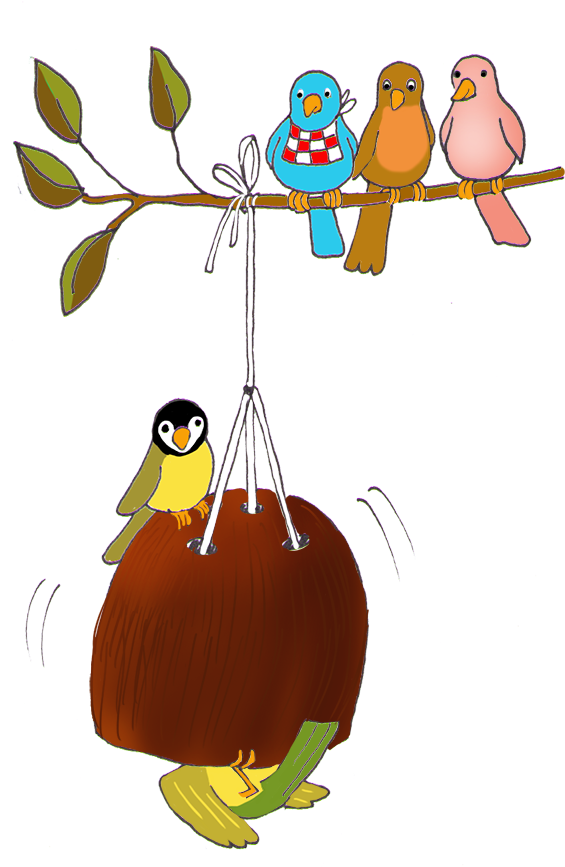 Bird Feeding At Fall - Cartoon (597x886)