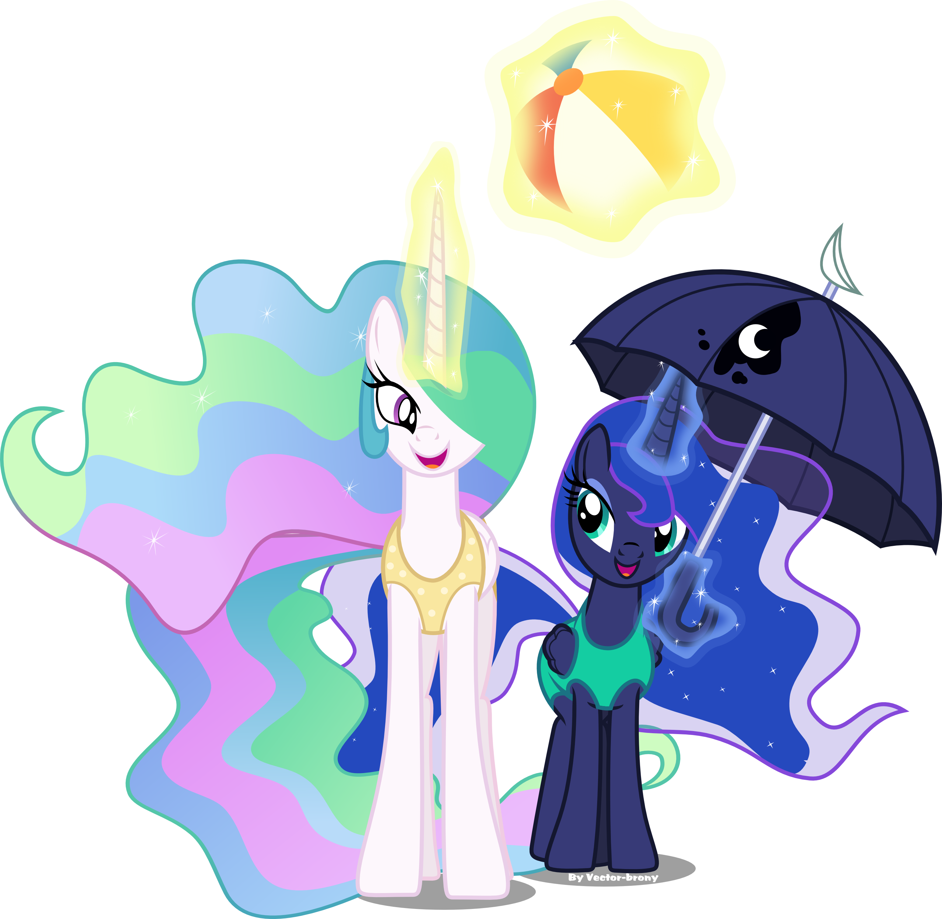 Vector Brony, Beach Ball, Clothes, Magic, One Piece - Принцесса Селестия Вектор (3095x3017)