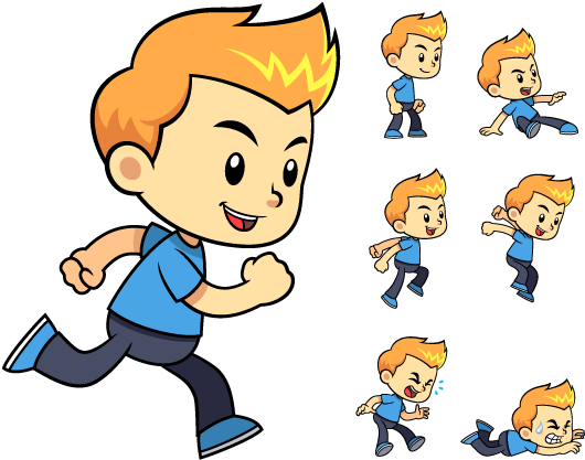 Blue Shirt Boy Game Sprites - Boy Sprite (600x500)
