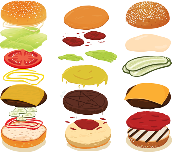 Burgers By Compliments Is An Ongoing Study, Where Illustrators - Macaroon (600x533)