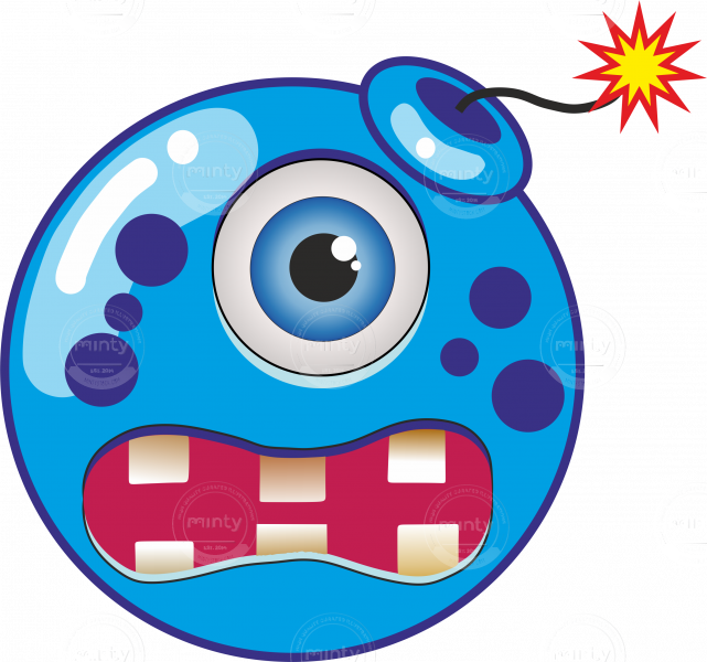 Blue Cartoon Bomb - Yellow (641x600)