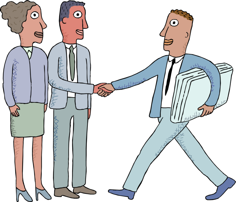 Vector Illustration Of Office Workers Shaking Hands - Presentation (820x700)