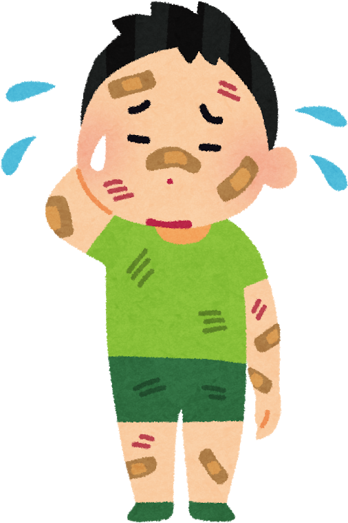 怪我をしている男の子のイラスト - 傷 だらけ イラスト (621x800)