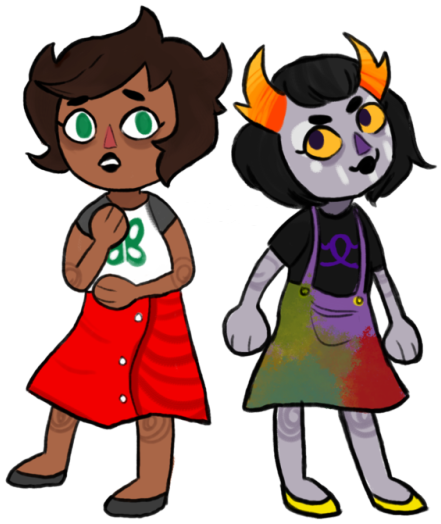 Katy & Rhosie - Cartoon (500x586)