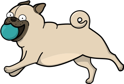 Dog Walking - Pug Playing With Favorite Ball Toy Dog Puppy Cartoon (462x325)
