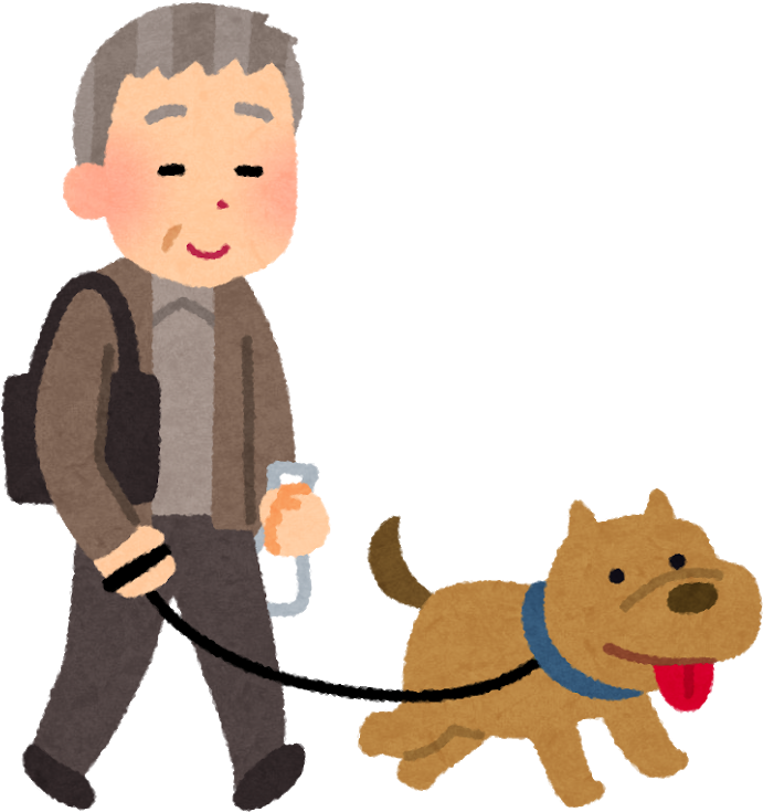 犬の散歩をしているヒトのイラスト（お爺さん） - 犬 の 散歩 イラスト (756x800)