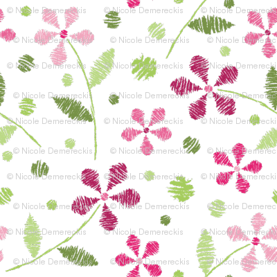 Crayon Flowers 2 Pink Green - Needlework (400x400)
