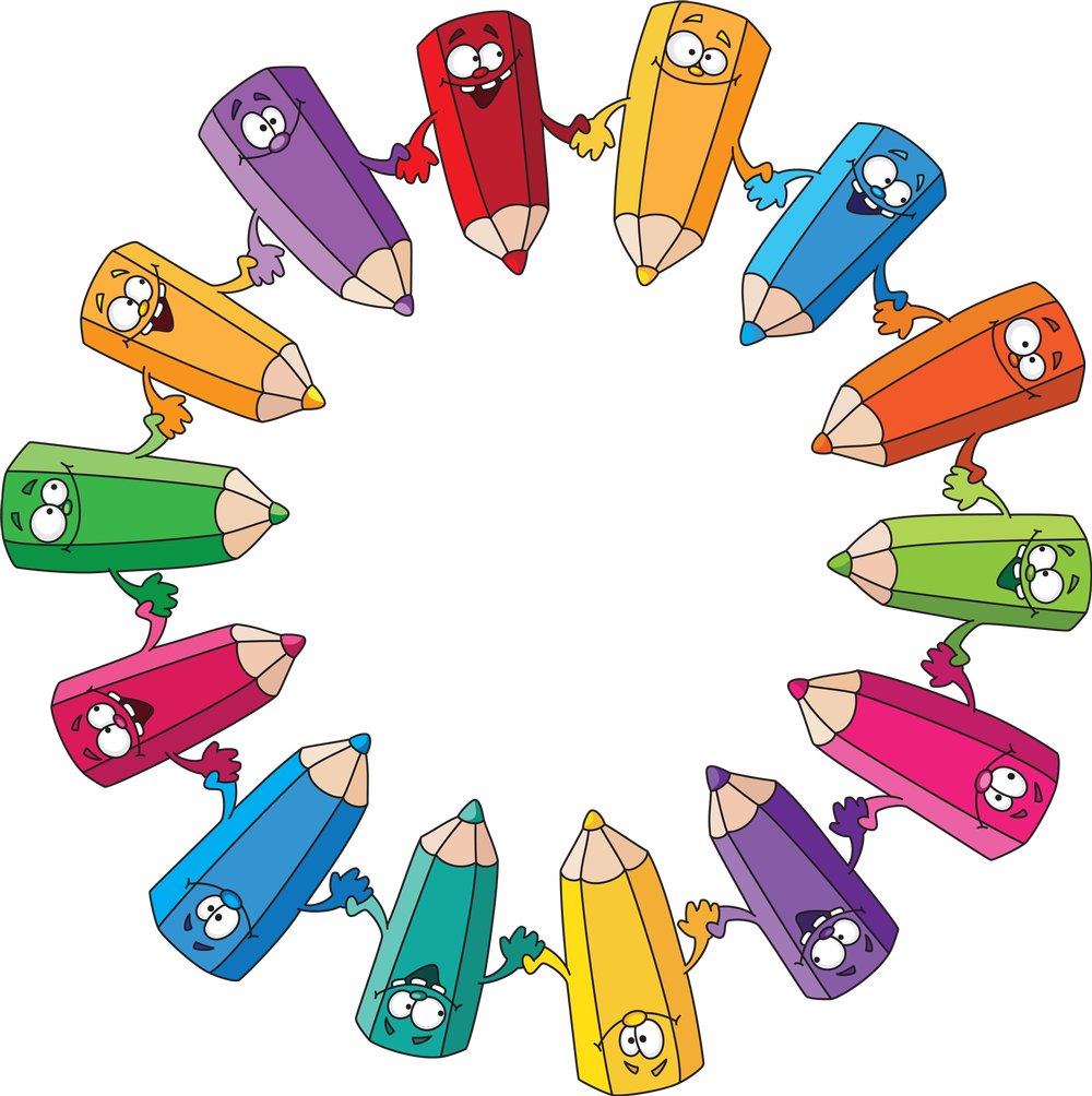 Friday- Library At - Coloring Pencils Cartoon (1000x1004)
