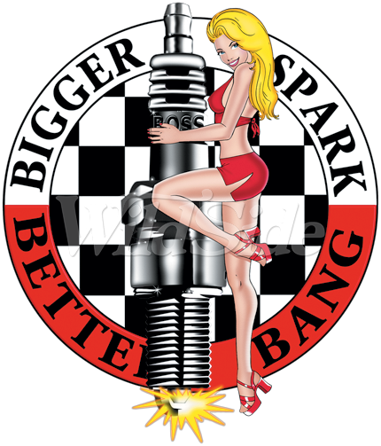 Spark Plug - Bigger Spark Better Bang Funny Old School Pin Up Girl (430x503)