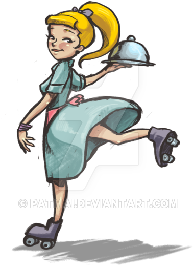 Roller Waitress By Patmai - Illustration (400x567)