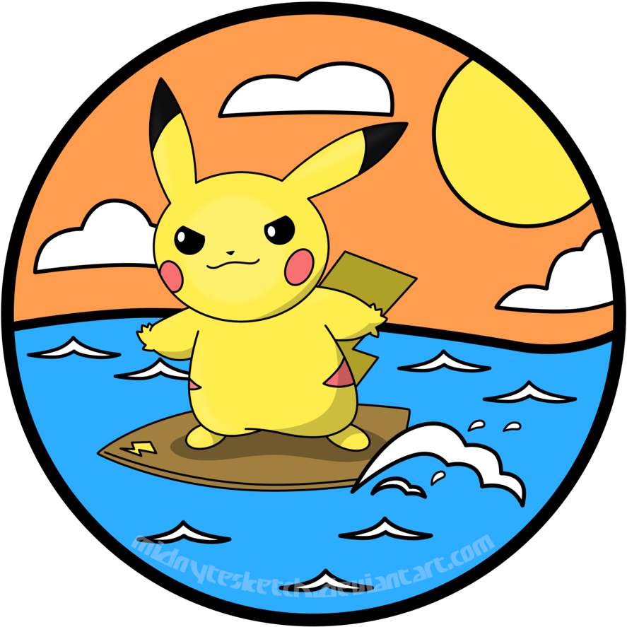 Surfing Pikachu By Midnytesketch - Pikachu (897x891)