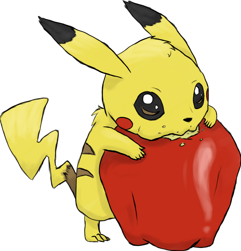 Nom That Apple, Pikachu - Cartoon (814x848)