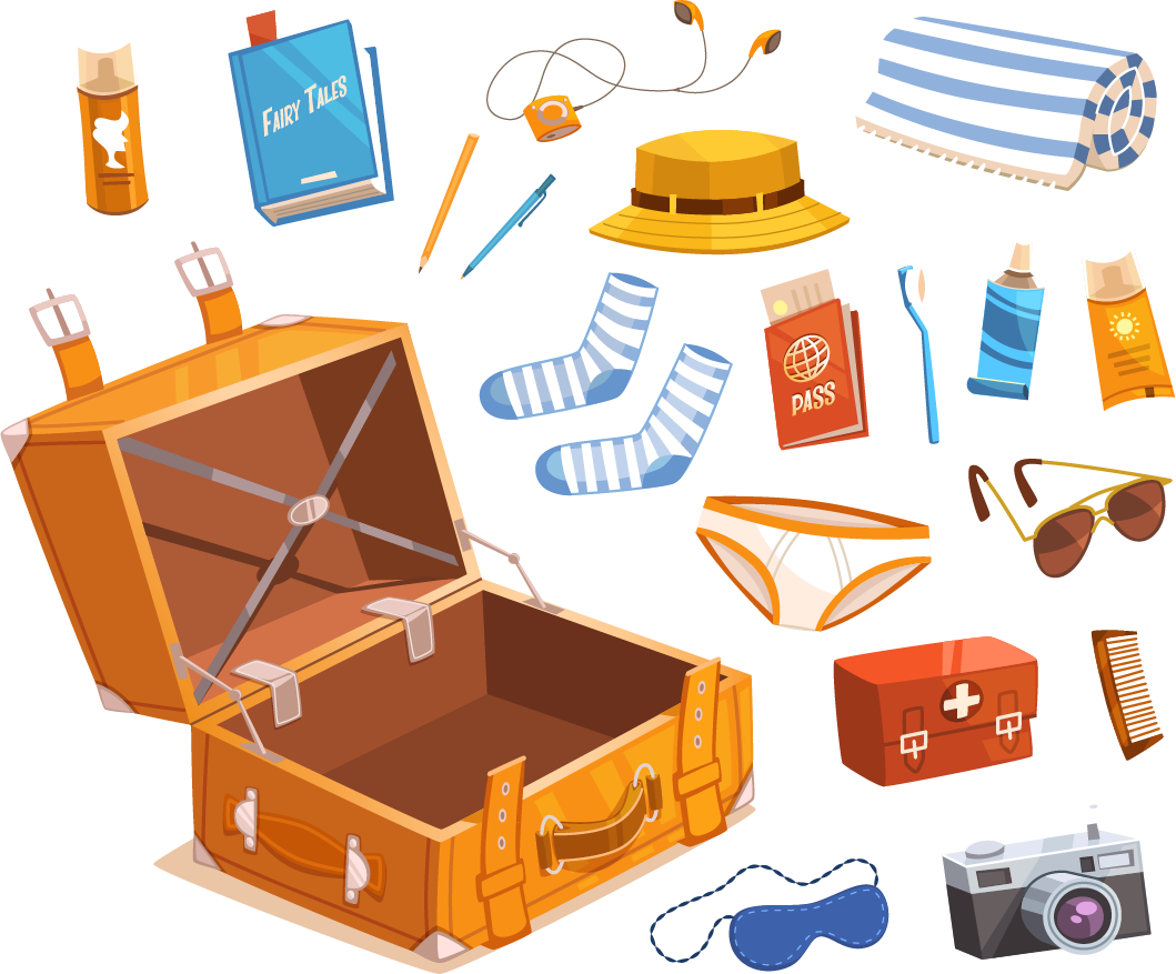 Men's Summer Vacation Cartoon Element Vector Material - Travel Objects Vector (1059x877)