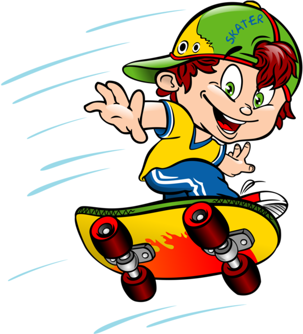 Clipart Boyvector - 溜 滑板 卡通 (600x652)