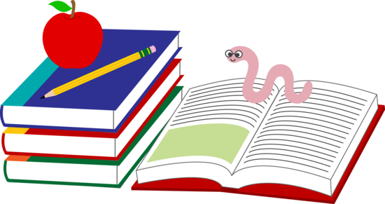Free Clip Art Of School Text Books With A Pencil And - Apple And Pencil Transparent (550x291)