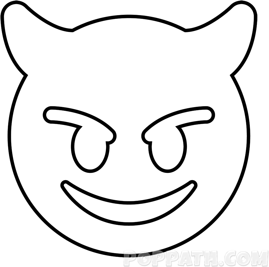 Remove The Unnecessary Lines And Highlight The Outlines - Devil Emoji Drawing (1000x1000)