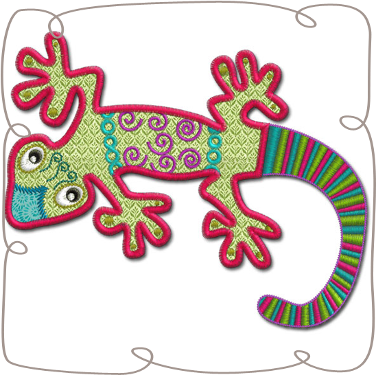 Crazy Gecko Applique - Embroidery (580x580)