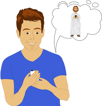Jesus Text Me - Cartoon (400x366)