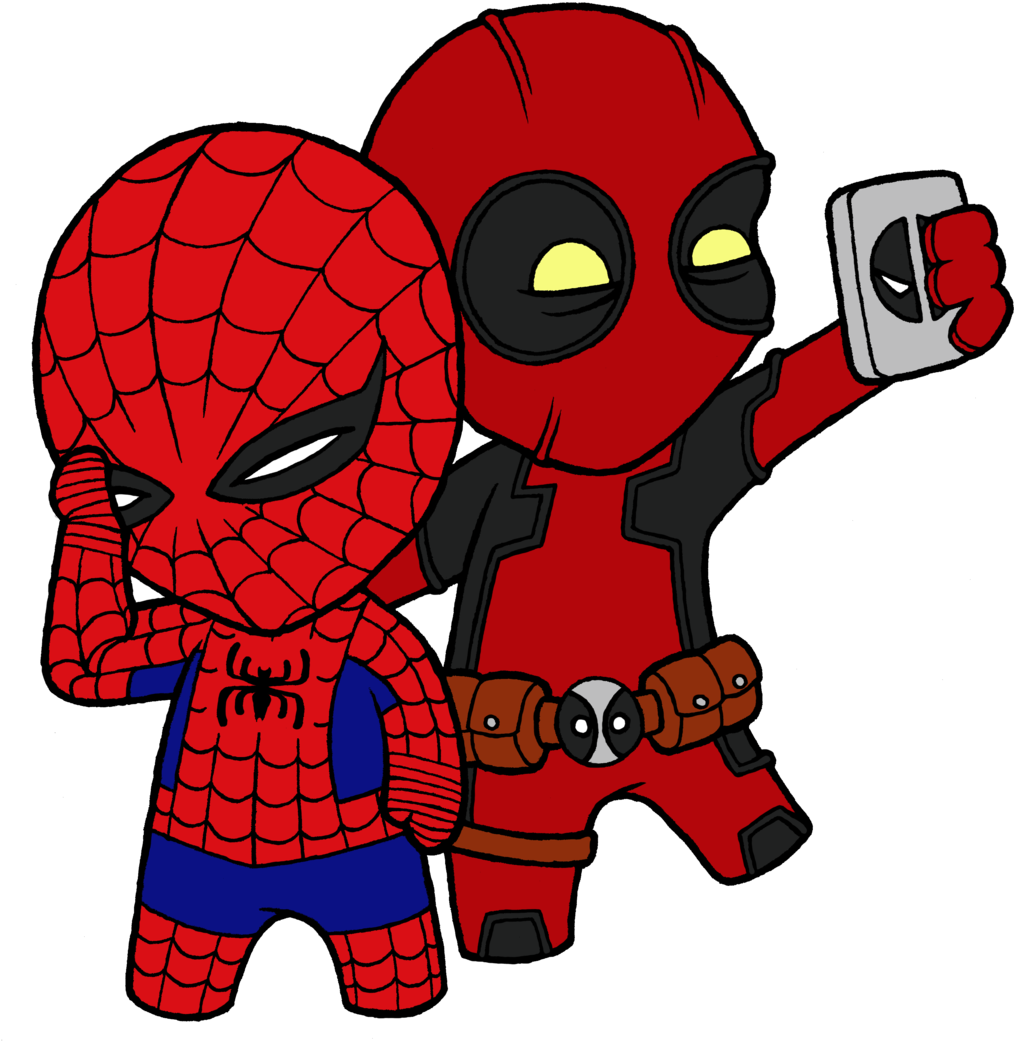Deadpool And Spiderman Chibi - Chibi Spiderman And Deadpool (1024x1124)