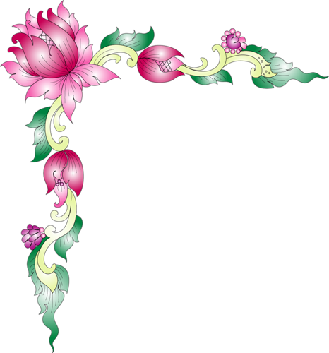Flower Corners Vector Цветочные Уголки В Векторе - กรอบ ลาย ไทย ดอกบัว (466x500)