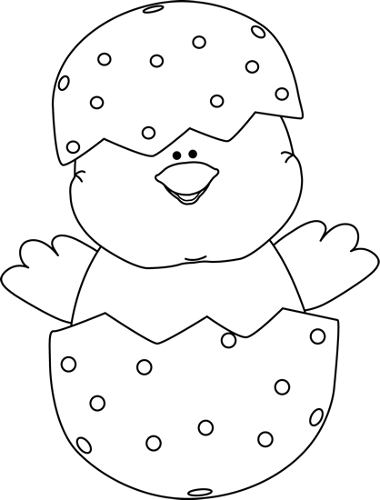 Black And White Chick Inside An Easter Egg - Black And White Easter Egg Clip Art (418x550)