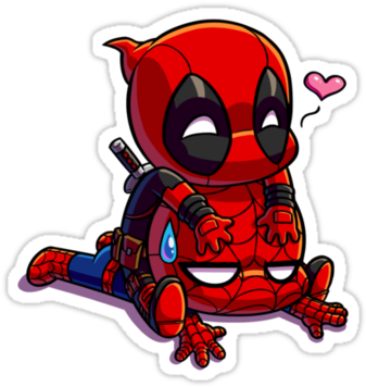 Spideypool Sticker - Cute Spiderman And Deadpool (375x360)