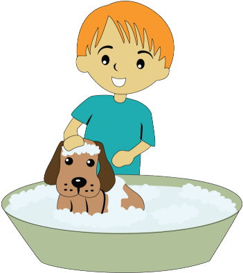 Bath - Bathing A Dog Cartoon (400x402)