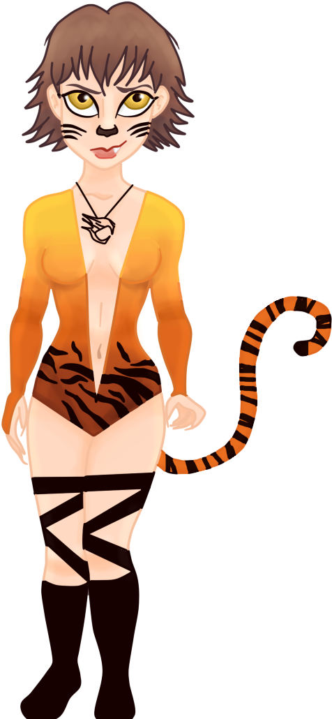 Tiger Girl - - Cartoon (605x1113)