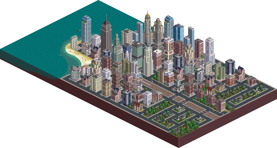 Tiny City Iso - Pixel Art City (966x518)