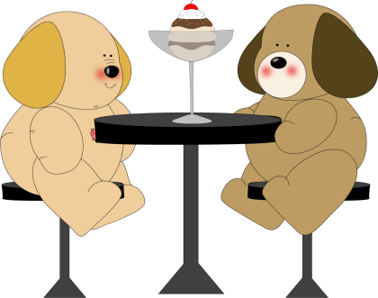 Dog Clip Art - Sharing Ice Cream Clipart (420x331)