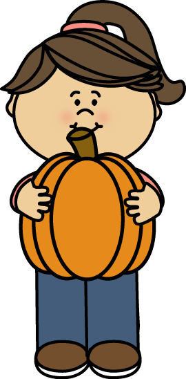 Girl Holding A Pumpkin - Girl Pumpkin Clipart (270x548)