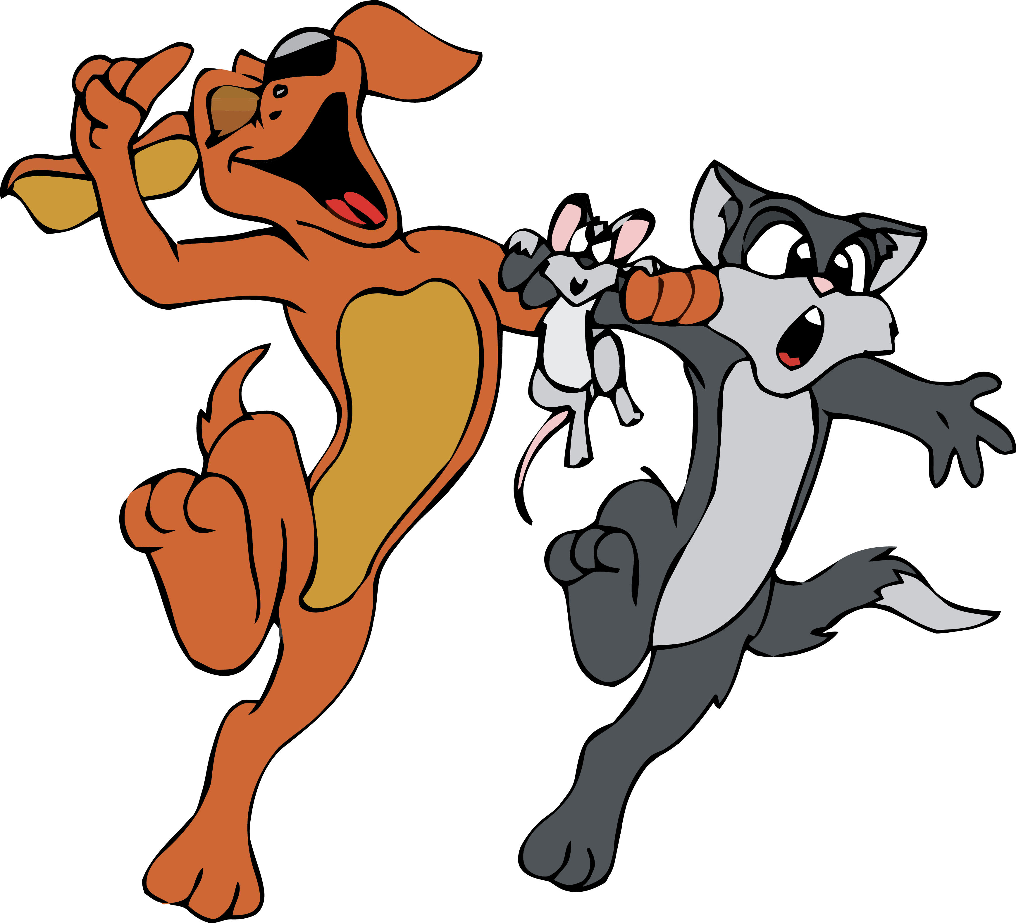 Cats And Dogs Clipart - Dog And Mouse Clip Art (3474x3157)