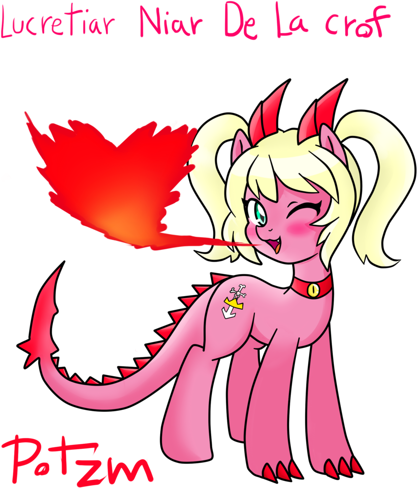 Potzm, Blushing, Dracony, Fire, Fire Breath, Lucretiar - Cartoon (931x1024)