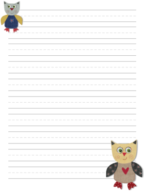 Owl Handwriting Paper - Cartoon (300x424)