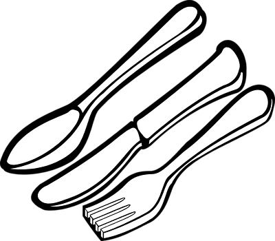 Clipart Fork - Silverware Black And White (400x350)