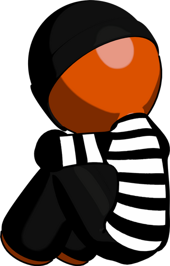 Orange Thief Man Sitting With Head Down - Manspreading (351x550)